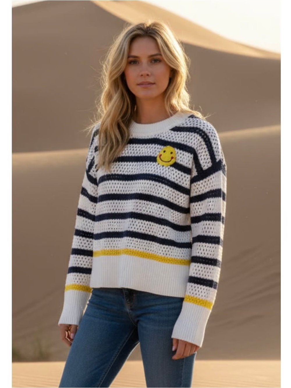 Kerri Rosenthal Smiley Striped Knit Sweater - White & Navy Anthropologie XS